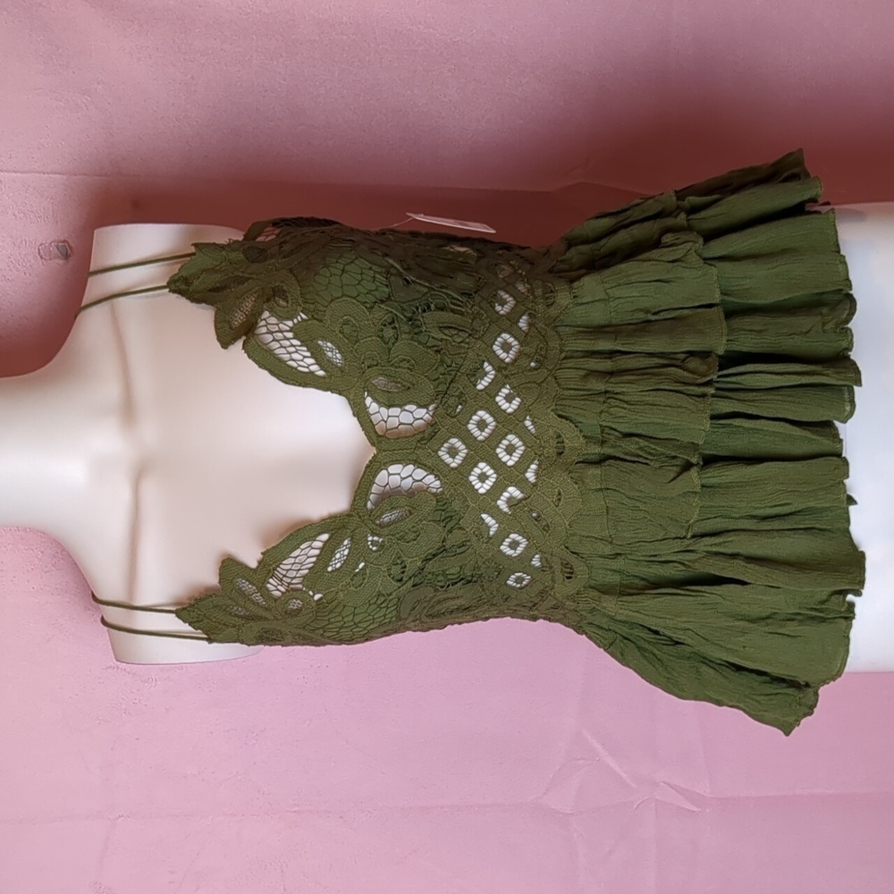 Free People Lace Boho Adella Camisole in Olive Sparrow Green size Medium